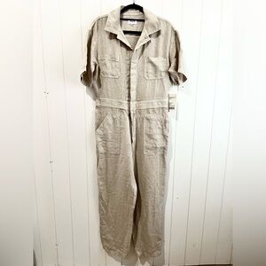 MATE The Label  NWT 100% Linen Jumpsuit  Boilersuit Button Front Utility Size M